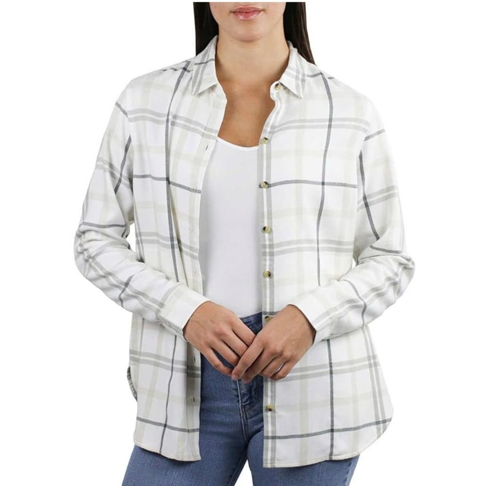 NWT Jach's Girlfriend Women Button Down Super Soft Flannel Sz XL White $60 GG417